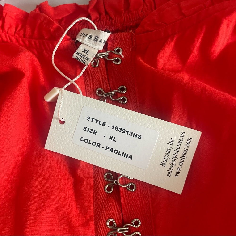 NWT Sim & Sam Red Ruffled Bustier Tank Top Red Hook Front Crop Size XL - Picture 4 of 5